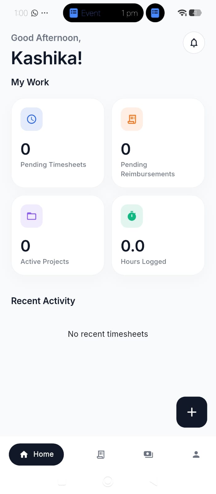 Billables mobile app showing my work summary